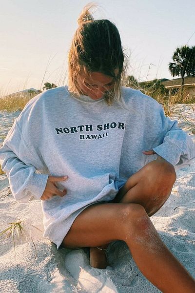 Moda Glo Γυναικείο φούτερ με στάμπα North Shore σε γκρι χρώμα