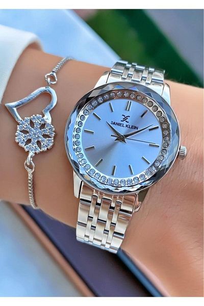 Daniel Klein Mrd11391 Silver Color Stone Women's Wristwatch with Bracelet Gift