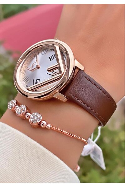 Freelook Mrd11444 سوار ساعة اليد النسائية من الجلد البني