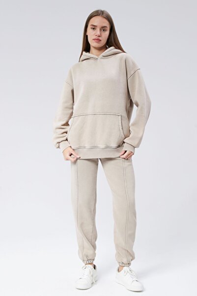 soBasic Екрю капюшон з трьома нитками, праний комбінезон-тренінг