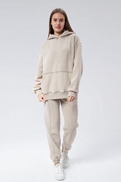 soBasic Екрю капюшон з трьома нитками, праний комбінезон-тренінг