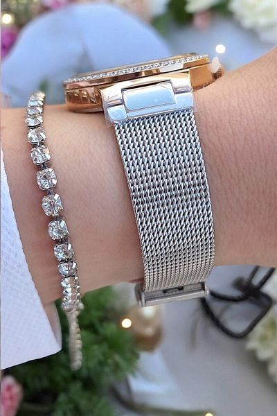 Daniel Klein White Dial, Jewelled, Rose Gold/Metallic Women's Wristwatch + Zircon Jewelled Bracelet