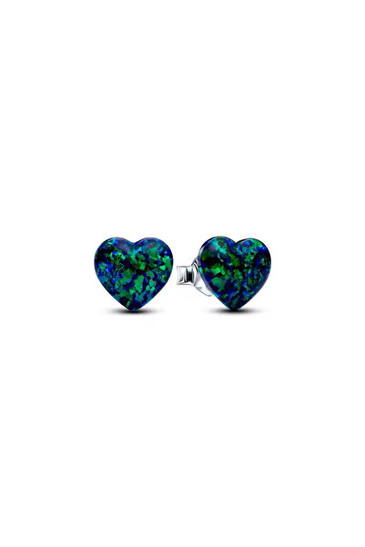 Hector&Co. Jewellery Murano Cam Gümüş Işıltılı Yeşil Kalp Çivi Küpeler