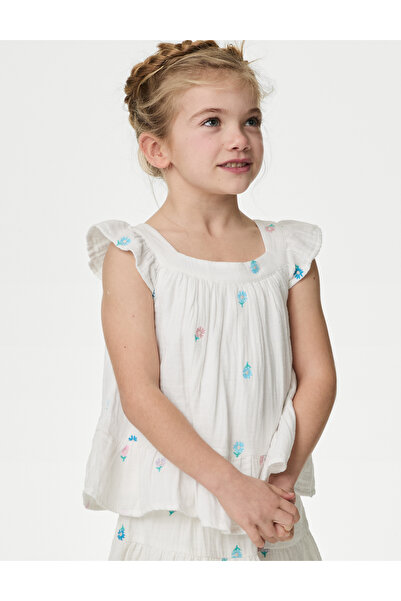 Marks & Spencer Saf Pamuklu Çiçek Desenli Bluz (2-7 Yaş)