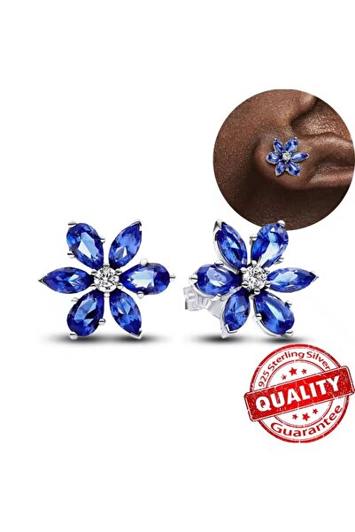 Hector&Co. Jewellery Işıltılı Mavi Herbaryum Mavi Çivi Küpe