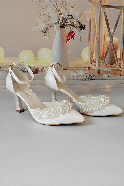 Modavien Kadın 7 cm incili sedef gelin ayakkabısı