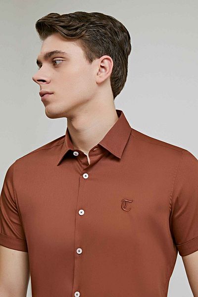 Twn Риза с къс ръкав Slim Fit Earth Plain