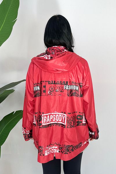 GÖKSEL Large Size Red Printed Coat