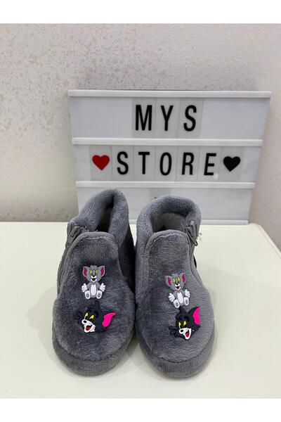 Apella Panduf Tom ve Jerry Figürlü Gri Kışlık Rahat Yumuşak Ev Botu Ev Ayakkabısı