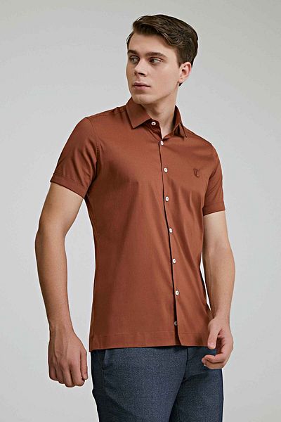 Twn Риза с къс ръкав Slim Fit Earth Plain