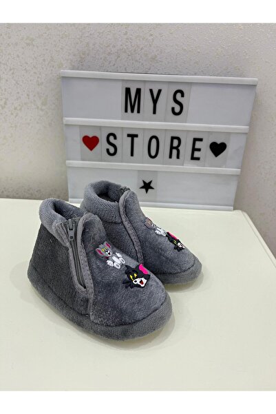 Apella Panduf Tom ve Jerry Figürlü Gri Kışlık Rahat Yumuşak Ev Botu Ev Ayakkabısı