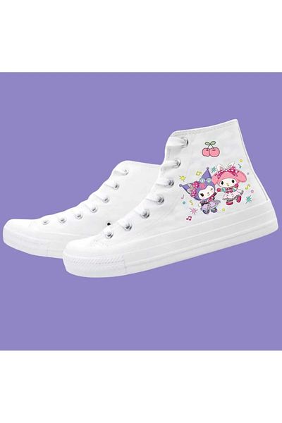 archiepet pantofi pentru fete albi kuromilix cu design special nou violet și roz cu cireșe