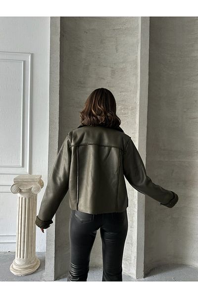 PantheraWear Khaki Laminated Leather Zippered Coat