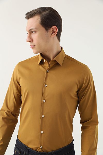 Twn Mustard Slim Fit Stretch πουκάμισο