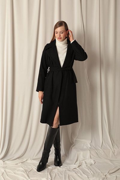 Lukas Stamp Fabric Lined Women's Black Coat