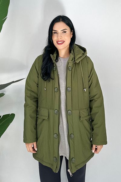 GÖKSEL Khaki Plus Size Coat - Pocket Detailed