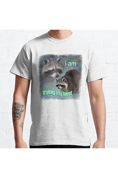 ZOKAWEAR Tricou imprimat unisex, cu croiala largi, I Am Trying My Best Raccoo...