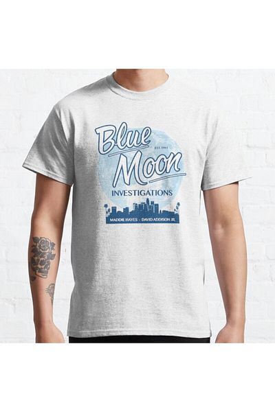 ZOKAWEAR Μπλουζάκι με τυπωμένο σχέδιο Loose Fit Unisex Moonlighting Blue Moon Investigations (L.A MOON)
