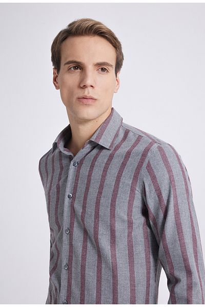 D'S Damat Πουκάμισο Ds Damat Slim Fit Grey ριγέ Easy Iron