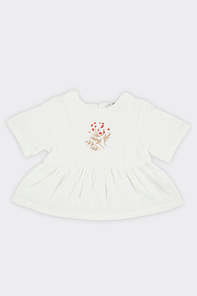 Panço Kız Çocuk Nakış Detaylı Ekru Bluz