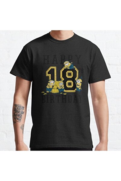 ZOKAWEAR تي شيرت مطبوع بتصميم فضفاض للجنسين من Minions Happy 18th Birthday