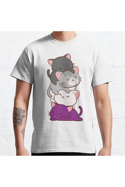 ZOKAWEAR Μπλουζάκι Unisex Ace Pride Kawaii Cats με στάμπα - Loose Fit, LGBTQ Asexual Design