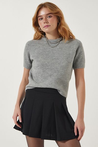 Lovelyİstanbul Fusta mini scurtă țesută neagră - plisată, LMC0043