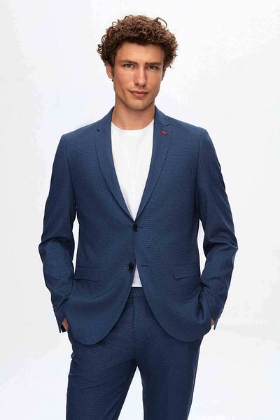 Twn Navy BlueSlimFit ViscoseMonoCollar Houndstooth Suit