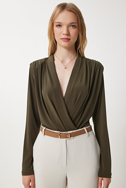 Lovelyİstanbul KHAKI LZH0007 - Bluză nisipoasă căptușită cu guler înfășurat