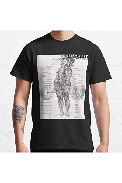 ZOKAWEAR Bol Kalıp Unisex Deadlift Muscle Chart Anatomy Diagram Anime Gym Motivational Tasarım Baskılı Tshirt