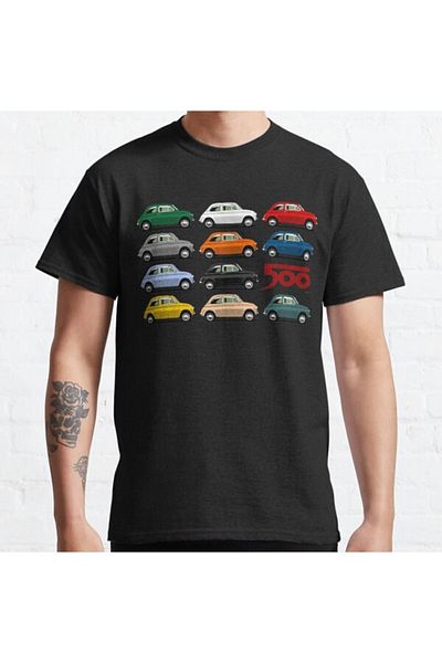 ZOKAWEAR Tricou cu imprimeu unisex Fiat 500, cu vedere laterală