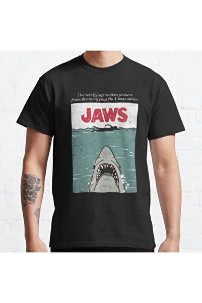 ZOKAWEAR Tricou cu imprimeu unisex Jaws Retro Vhs, cu un design mai vândut