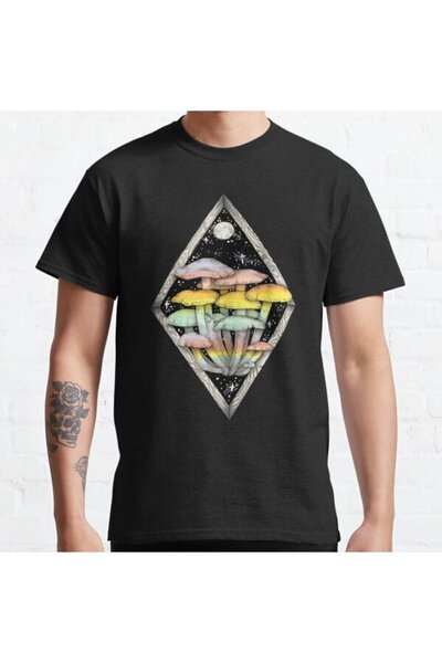 ZOKAWEAR Tricou cu imprimare unisex cu ciuperci curcubeu, loose fit, ilustraț...