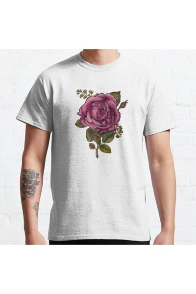 ZOKAWEAR Loose Fit Unisex Vintage Ακουαρέλα ροζ τριαντάφυλλο σε παλιό χάρτινο...