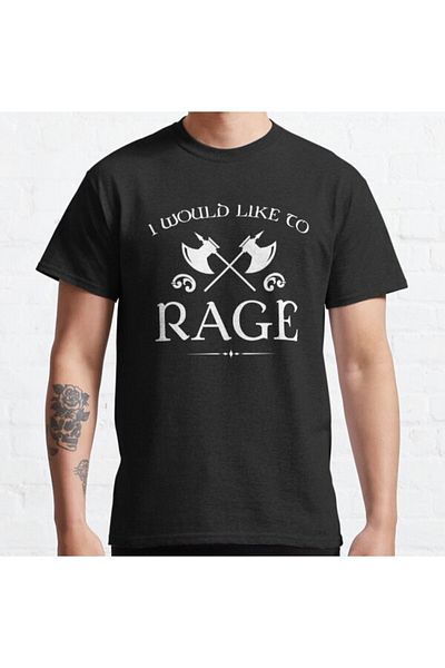 ZOKAWEAR Tricou cu imprimeu unisex Barbarian I Would Like To Rage, cu design larg