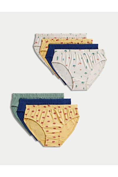 Marks & Spencer Saf Pamuklu 7'li Desenli Brief Külot (2-10 Yaş)