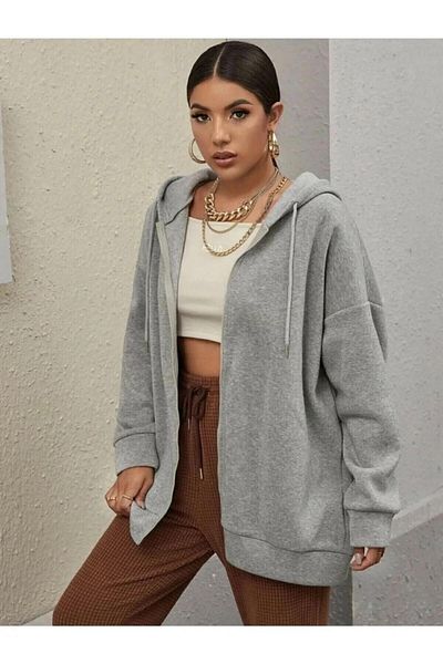 zürafa beneği Women's Gray Zippered Sweatshirt