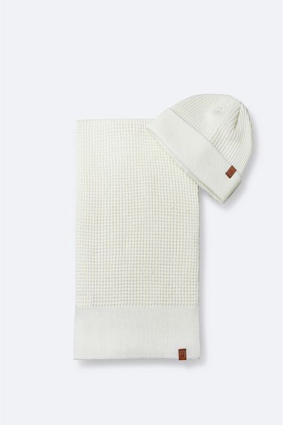 Avva Men's Ecru Jacquard Knitwear Scarf Beret Set A42Y9220