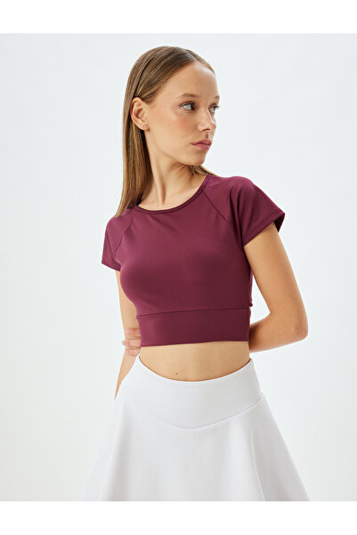 Koton Αθλητικό μπλουζάκι Interlock Slim Fit - Crop κοντά μανίκια, λαιμόκοψη και λεπτομέρεια δεσίματος