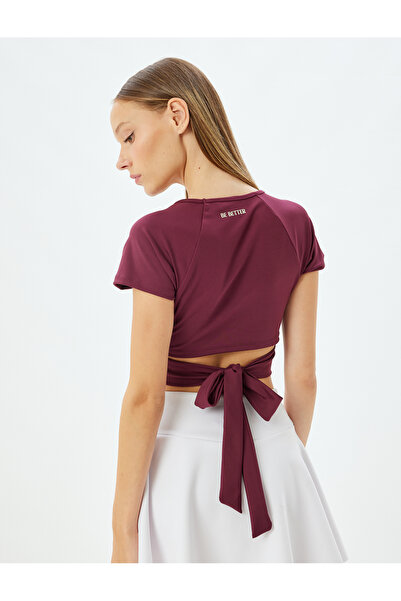 Koton Αθλητικό μπλουζάκι Interlock Slim Fit - Crop κοντά μανίκια, λαιμόκοψη και λεπτομέρεια δεσίματος