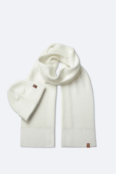 Avva Men's Ecru Jacquard Knitwear Scarf Beret Set A42Y9220