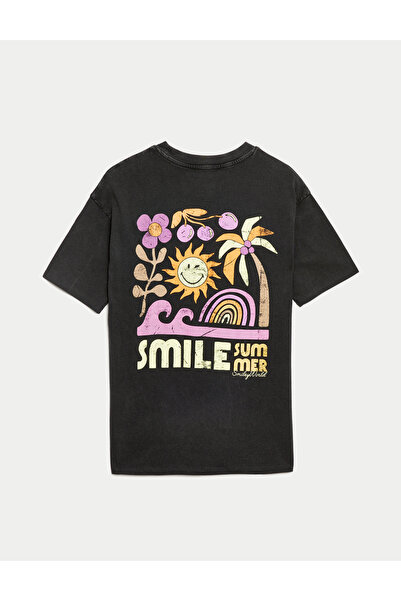 Marks & Spencer Saf Pamuklu Kısa Kollu SmileyWorld® T-Shirt (6-16 Yaş)