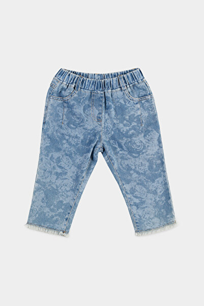 Panço Kız Bebek Beli Lastikli Yıkamalı Mavi Kot Pantolon