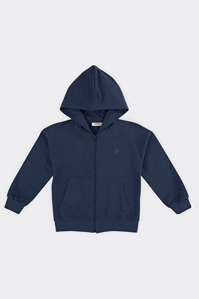 Panço Unisex Çocuk Fermuarlı Lacivert Sweatshirt