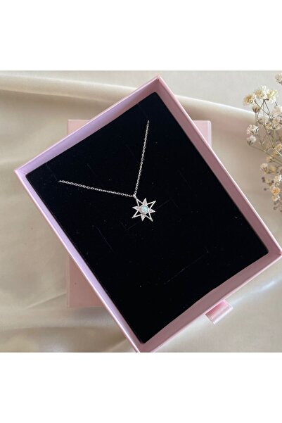 Lovera Jewellery 925 Ayar Gümüş Beyaz Opal Taşlı Sirius Yıldızı Kadın Kolye |...