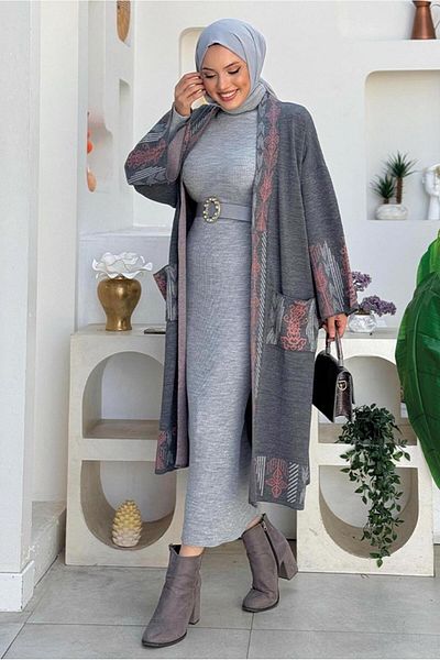 TRENDTESETTÜR Gray Smoked Knitwear Cardigan - Embroidery Detail, Women, t 30021