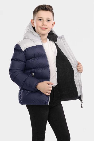 VODENS Boy's Navy Blue Pieced Fleece Inside Fur Waterproof Winter Thick Hooded Coat
