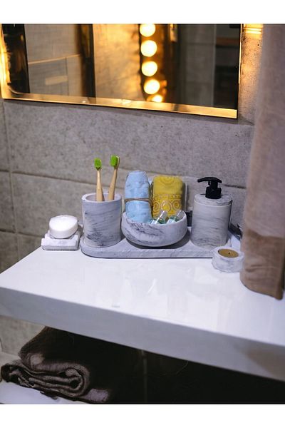 Trust Stone Σετ μπάνιου Marble Series 6 τεμαχίων με δοσομετρητή υγρού σαπουνιού Σετ αξεσουάρ από σκυρόδεμα