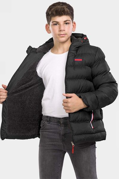 VODENS Boy's Black Fur Lined Waterproof Winter Thick Hooded Coat