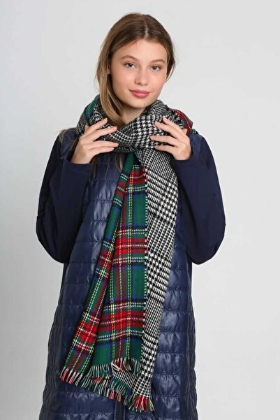 REMSA Green Plaid Patterned Double Sided Shoulder Shawl - 70X185 cm Scarf